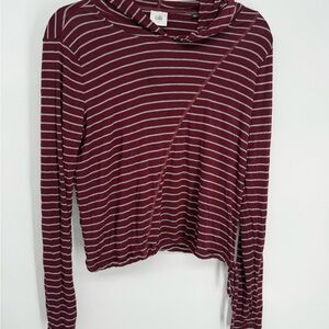 CAbi Burgundy Striped Asymmetrical Hoodie Top Size S